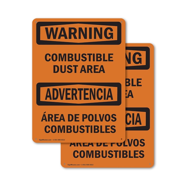 Signmission Combustible Dust Area Bilingual OSHA Warning Sign, Plastic, 10in W x 14in L, 2PK OS-2PACK-WS-P-1014-L-12524 - main